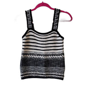 LOFT Monochrome Knit Tank Top Black White Size XS NWT